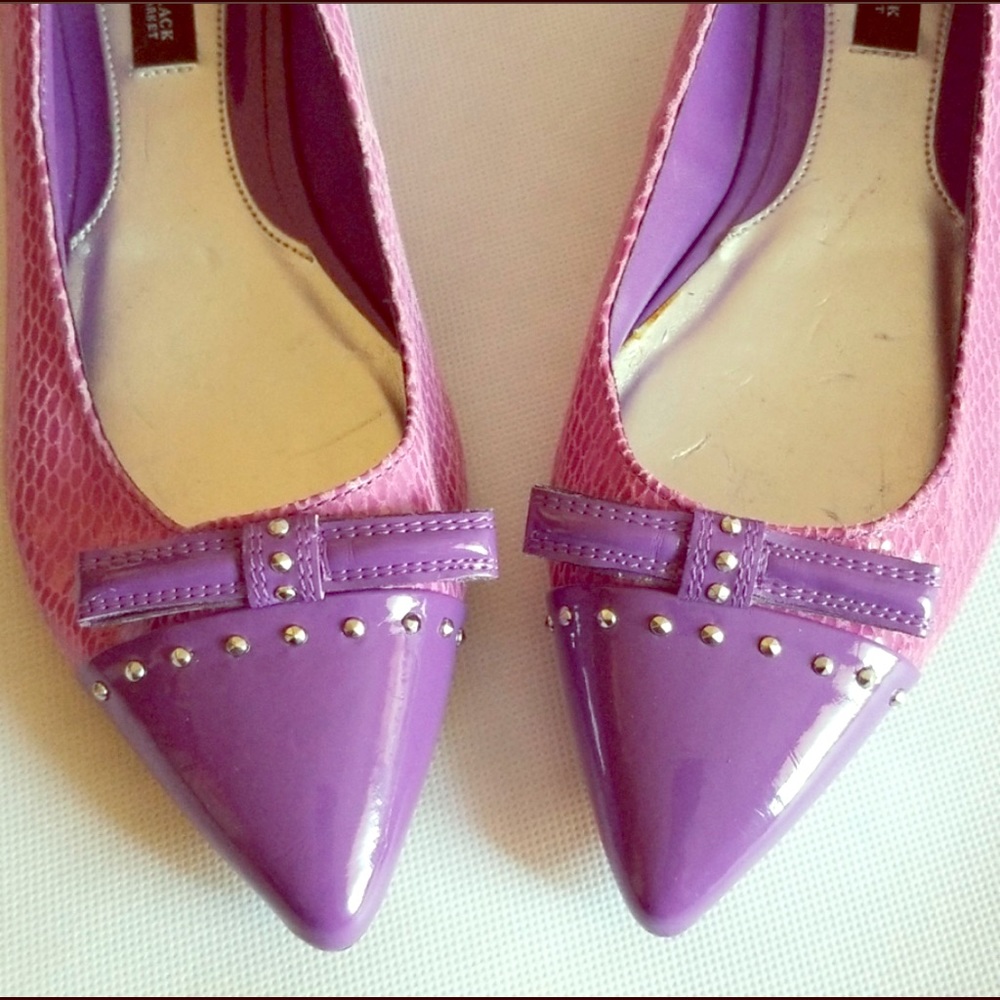 WHBM Purple Pointed Toe Leather Ella Flats 8M